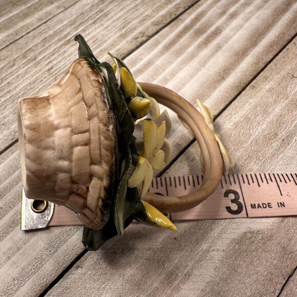 Capodimonte Italy Floral Basket Handcrafted Bow Miniature Figurine Yellow - Picture 14 of 15